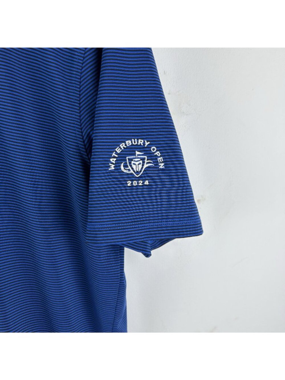Greyson Polo Shirt Mens Medium Blue Striped Performance Golf Waterbury Open - Picture 2 of 8